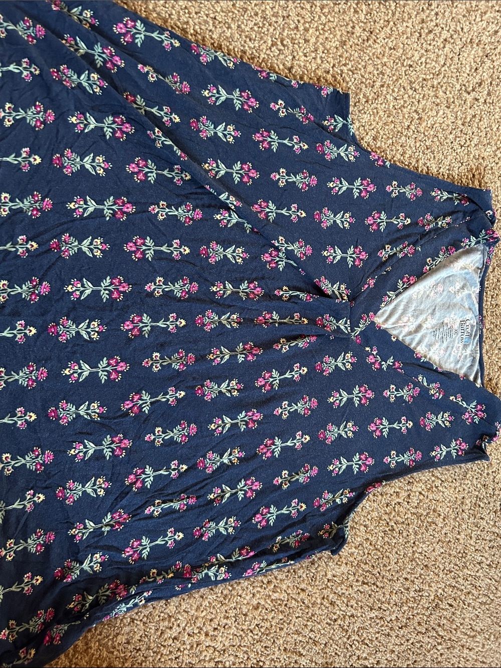 croft & barrow Blue Floral V-Neck Top with Pink Flowers